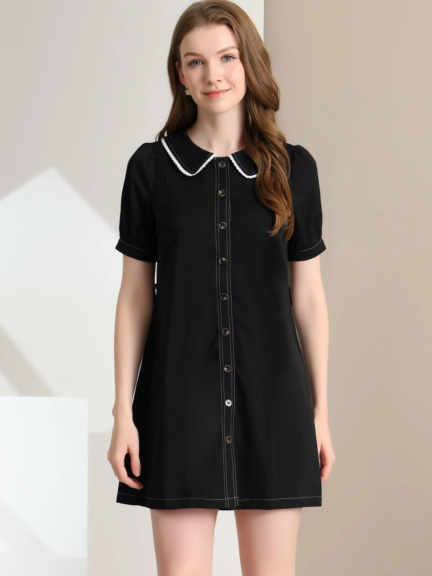Peter Pan Collar Contrast Tie Belt Button Down Work Shirt Dress sold by Allegra K product image thumbnail 4