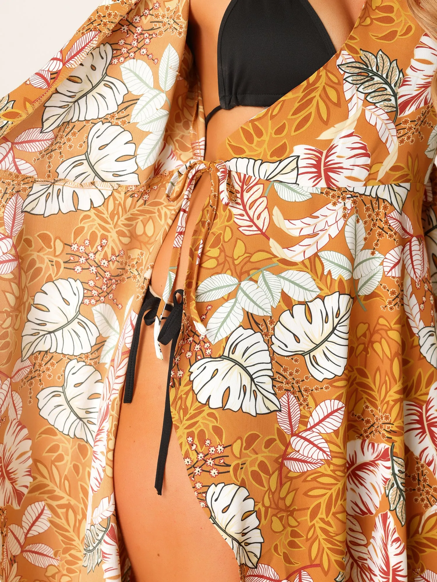Boho Floral Tropical Tulip Hem Puff Short Sleeve Tie Wrap Dress sold by Allegra K product image thumbnail 4