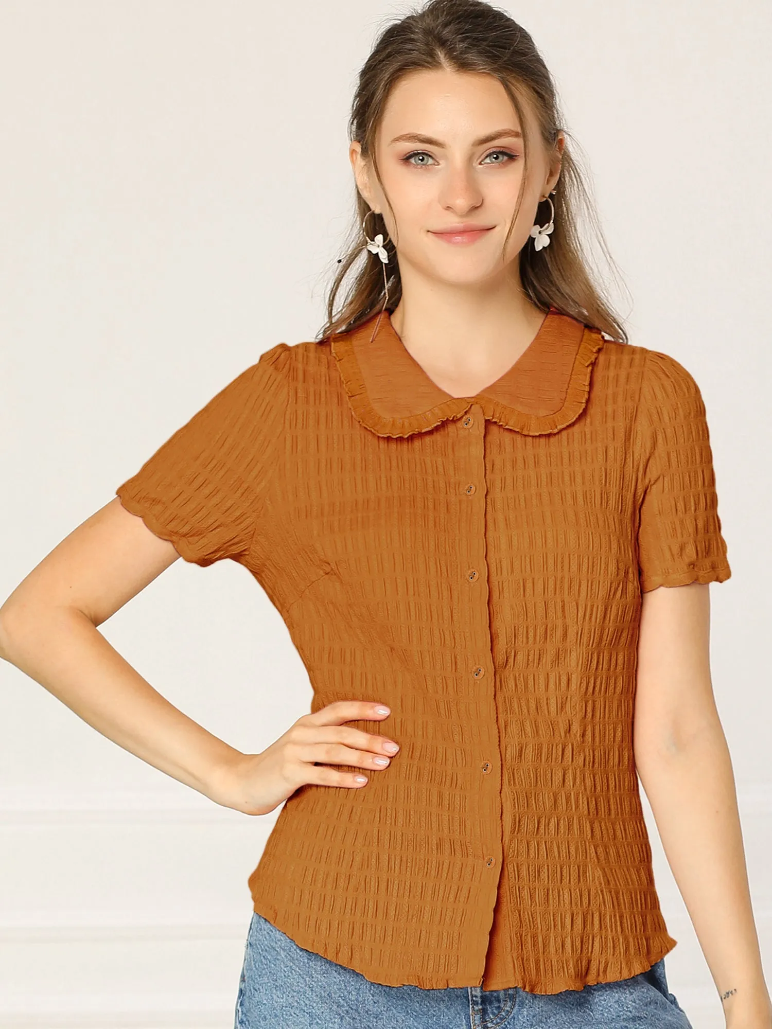 Peter Pan Collar Button Down Soft Shirt Blouse sold by Allegra K