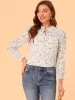 Ruffled Long Sleeve Pleated Front Floral Blouse Top sold by Allegra K