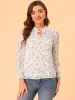Ruffled Long Sleeve Pleated Front Floral Blouse Top sold by Allegra K