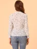 Ruffled Long Sleeve Pleated Front Floral Blouse Top sold by Allegra K