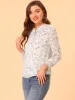 Ruffled Long Sleeve Pleated Front Floral Blouse Top sold by Allegra K
