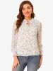 Ruffled Long Sleeve Pleated Front Floral Blouse Top sold by Allegra K