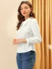 Peter Pan Collar Shirt Puff Long Sleeve Button Blouse Top sold by Allegra K