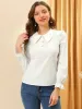 Peter Pan Collar Shirt Puff Long Sleeve Button Blouse Top sold by Allegra K