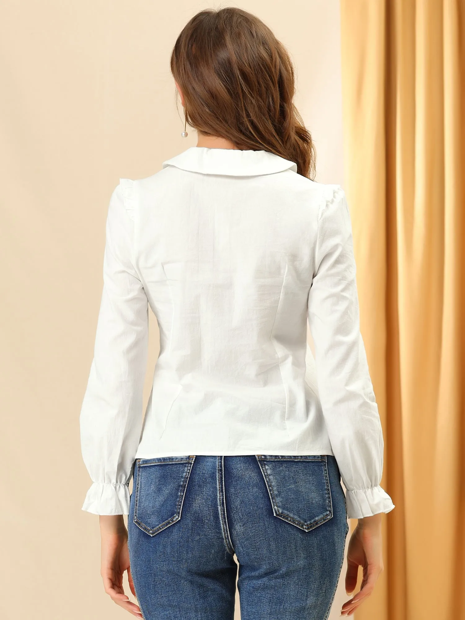 Peter Pan Collar Shirt Puff Long Sleeve Button Blouse Top sold by Allegra K product image thumbnail 5