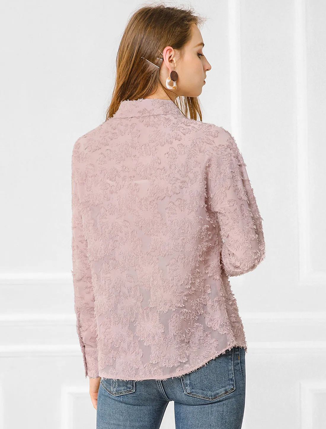 Floral Textured Blouse Point Collar Button Down Shirt sold by Allegra K product image thumbnail 4