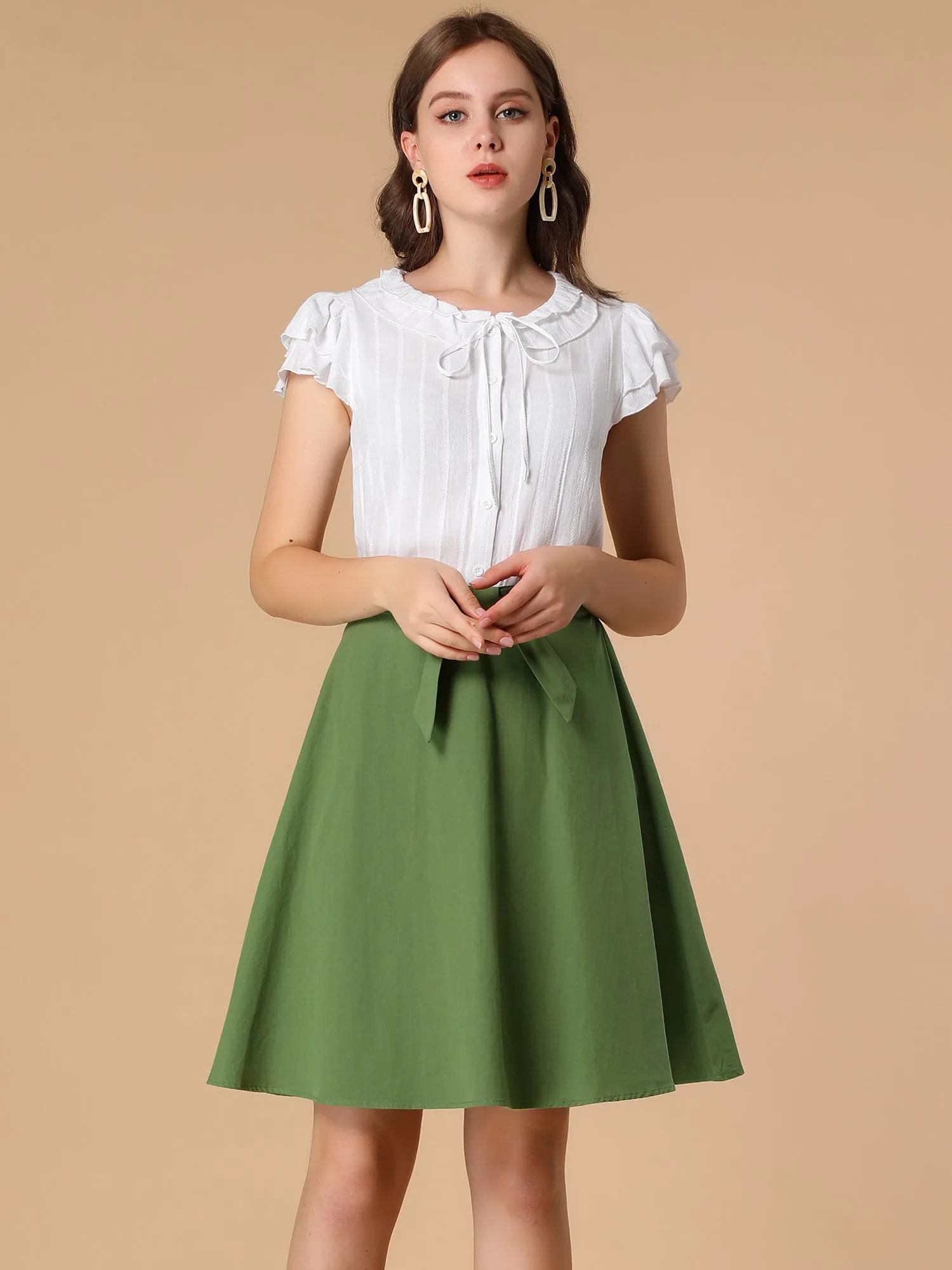 Cotton High Waist Bow Tie Casual Work A-line Skirt sold by Allegra K product image thumbnail 4