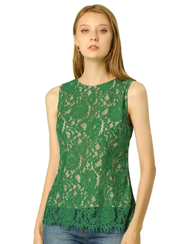 Women's Lace Sleeveless Keyhole Back Lining Blouse Top sold by Allegra K