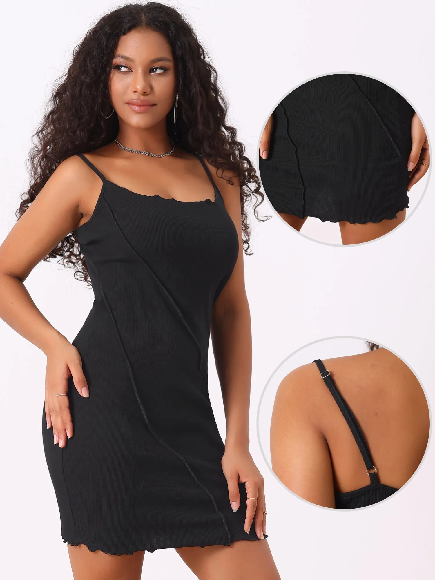 Spaghetti Strap Sleeveless Frill Trim Party Cami Mini Dress sold by Allegra K product image thumbnail 2