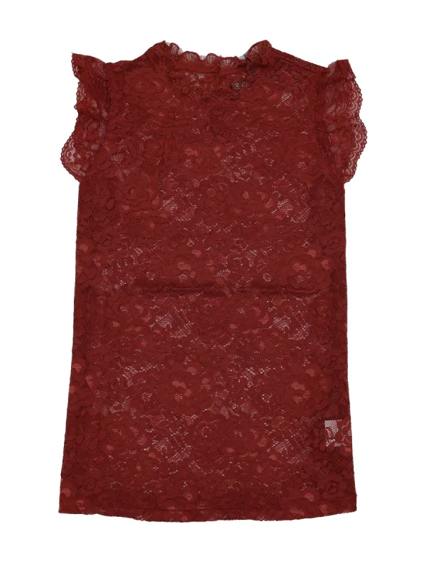 Women's Lace Ruffle Semi Sheer Sleeveless Blouse Top sold by Allegra K
