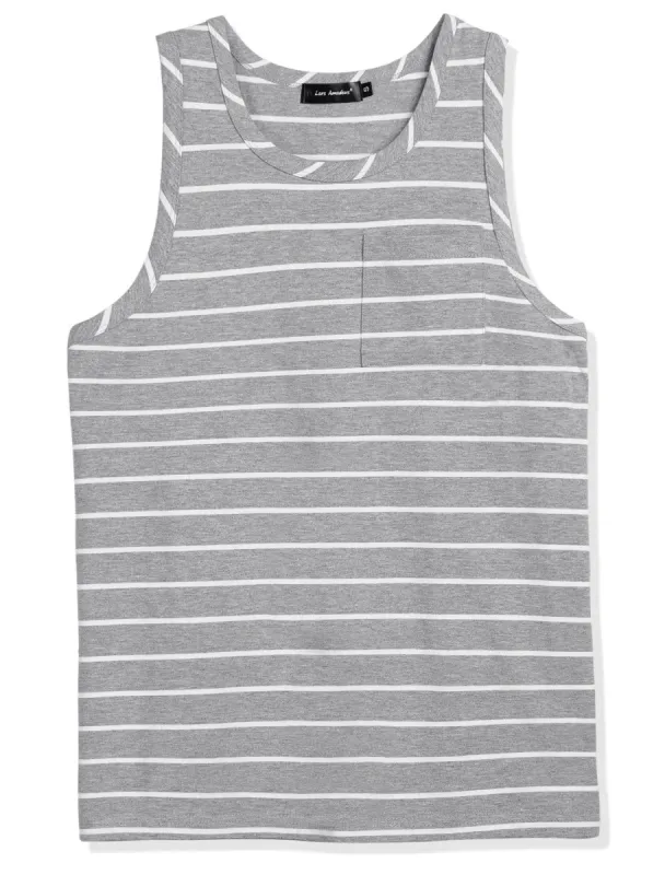 Men's Striped Round Neck Color Block Sleeveless Basic Tank Top with Pocket sold by Allegra K