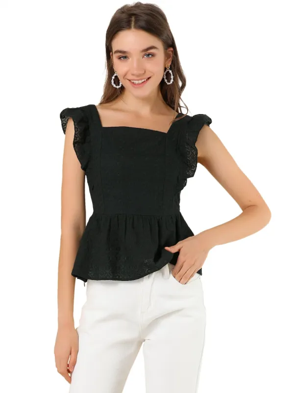 Women's Ruffled Sleeveless Square Neck Summer Peplum Tops sold by Allegra K