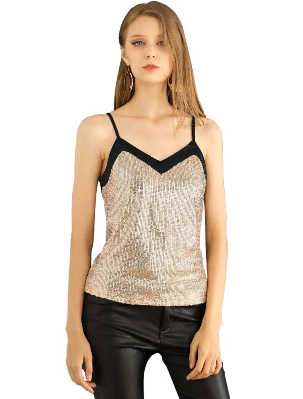 Women's Sequin Sparkle Glitter Spaghetti Strap Camisole Tank Top sold by Allegra K