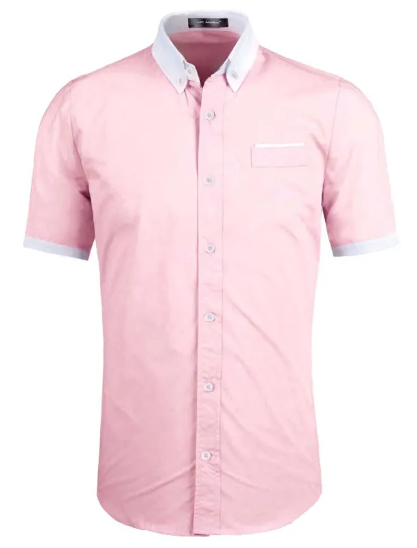 Men's Contrast Collar Short Sleeve Slim Fit Casual Button Down Shirt sold by Allegra K