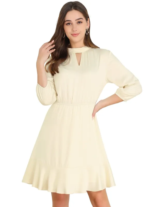 Women's A-Line Elastic Cuff Fit and Flare Smock Keyhole Ruffle Hem Dress sold by Allegra K