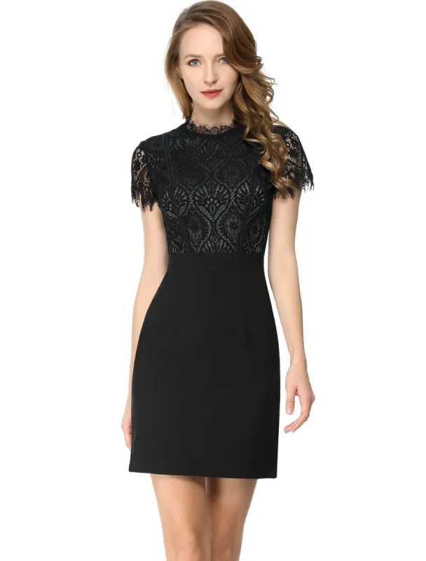 Allegra K Lace Floral Crew Neck Short Sleeves Dress sold by Allegra K