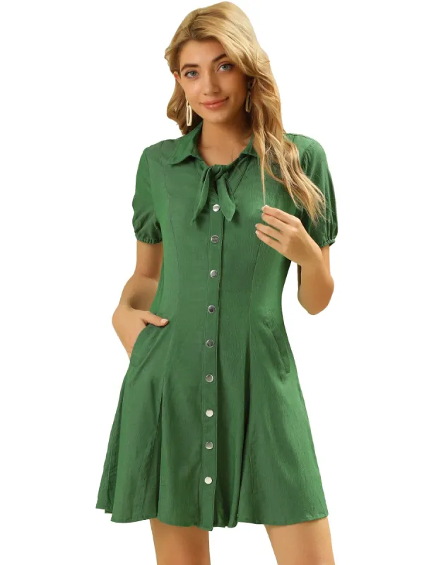 Women's Collared Button Up A-Line Elastic Cuff Casual Shirt Dress sold by Allegra K