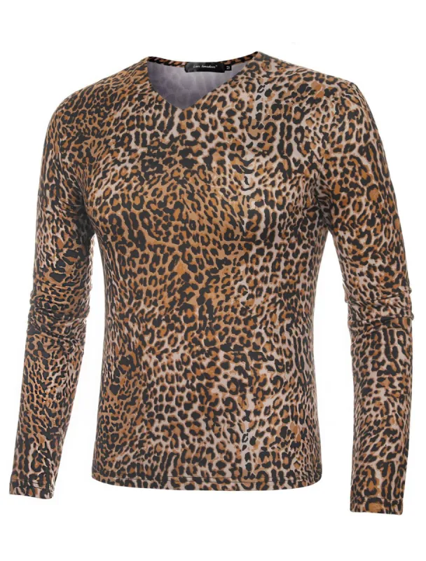 Men's Vintage Leopard Printed Top Lightweight  Slim Fit Long Sleeves Pullover T Shirt sold by Allegra K