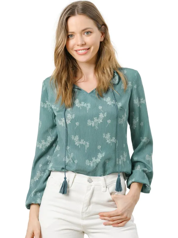 Women's Boho Floral Casual Ruffle Tie Keyhole Long Sleeve Blouse Top sold by Allegra K