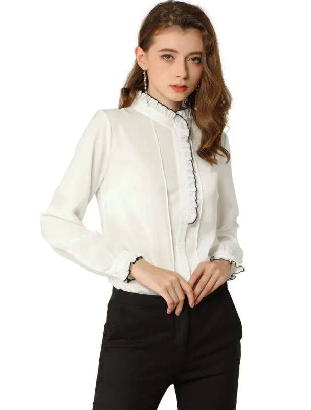 Women's Work Office Ruffled Button Down Long Sleeve Shirts Blouse sold by Allegra K