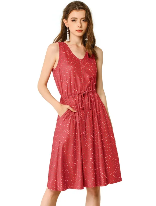 Women's Midi Polka Dots V-Neck Tie Waist Dress sold by Allegra K