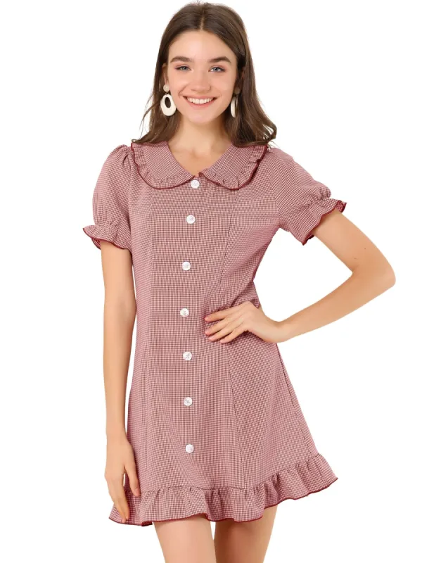 Women's Ruffle Peter Pan Collar Casual Button Up Plaid Checkered Dress sold by Allegra K