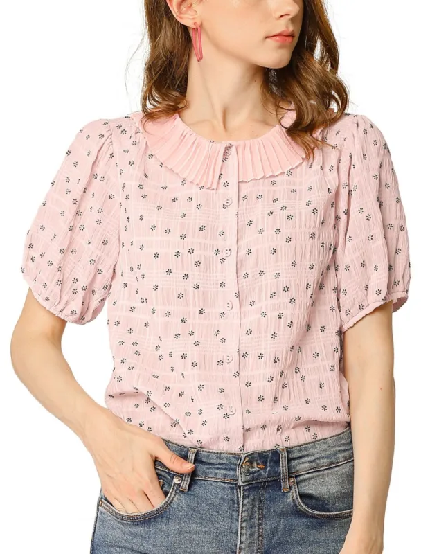 Women's Floral Embroidery Blouse Peter Pan Collar Button Down Shirt sold by Allegra K
