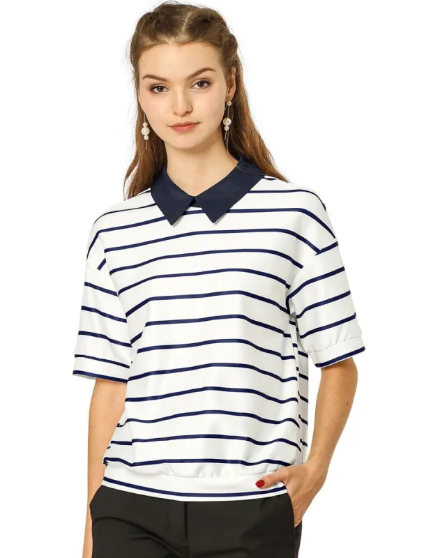 Women's Work Casual Short Sleeve Striped Polo Shirt made by Allegra K