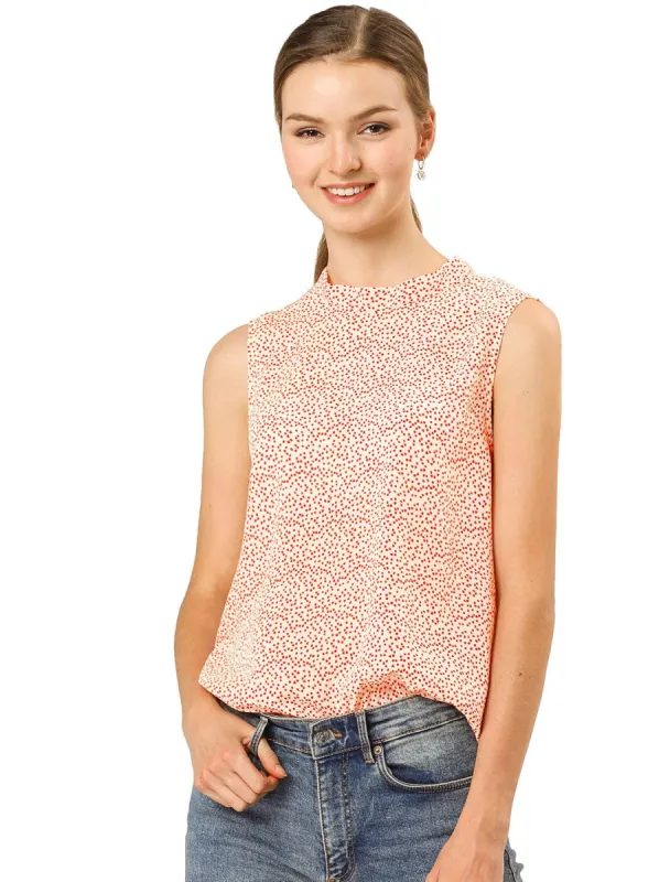 Women's Sleeveless Stand Collar Bow Back Heart Print Top sold by Allegra K