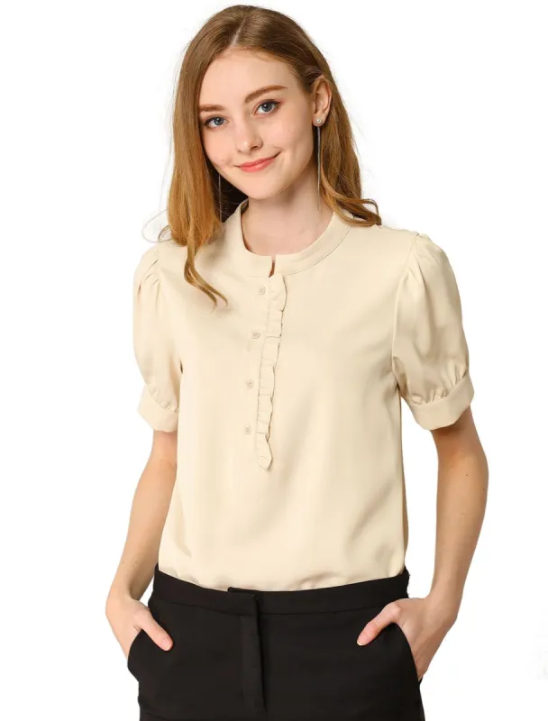 Women's Work Office Top Blouse Ruffled Puff Sleeve Shirt sold by Allegra K