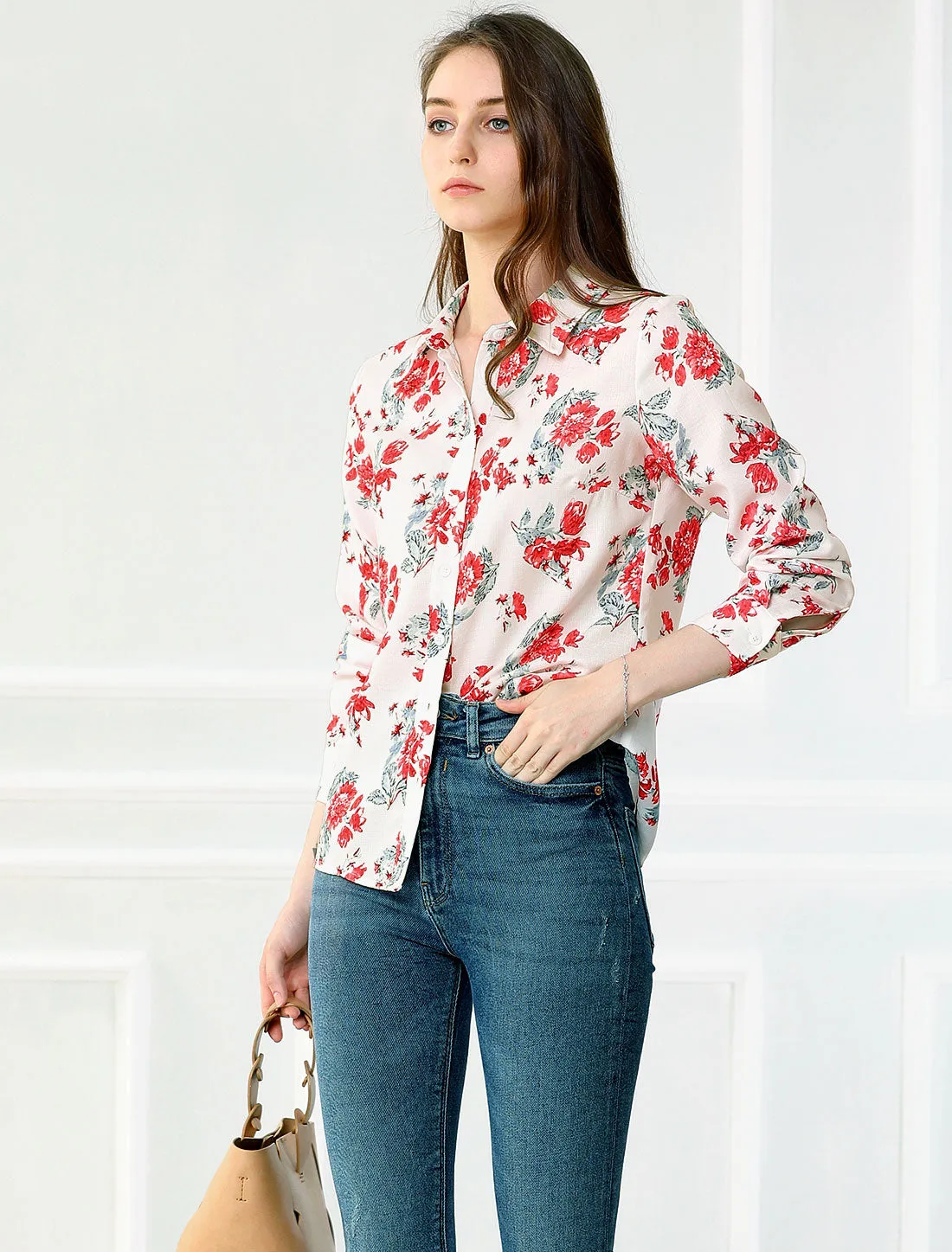 Button Down Floral Blouse Long Sleeve Point Collar Shirt Top sold by Allegra K product image thumbnail 2