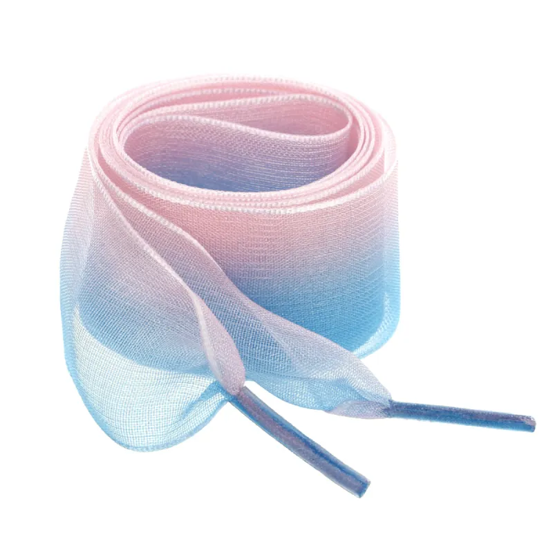2.5cm Wide Flat Shoelaces Gradient Color Organza Shoe Laces Strings made by Allegra K