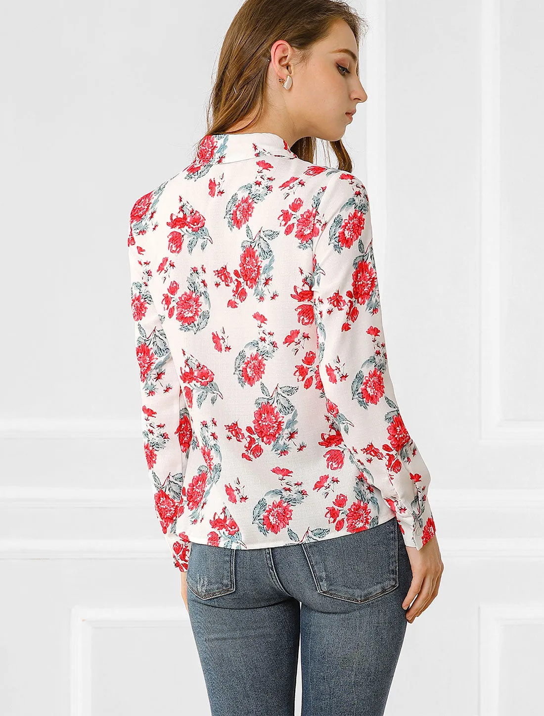 Button Down Floral Blouse Long Sleeve Point Collar Shirt Top sold by Allegra K product image thumbnail 5