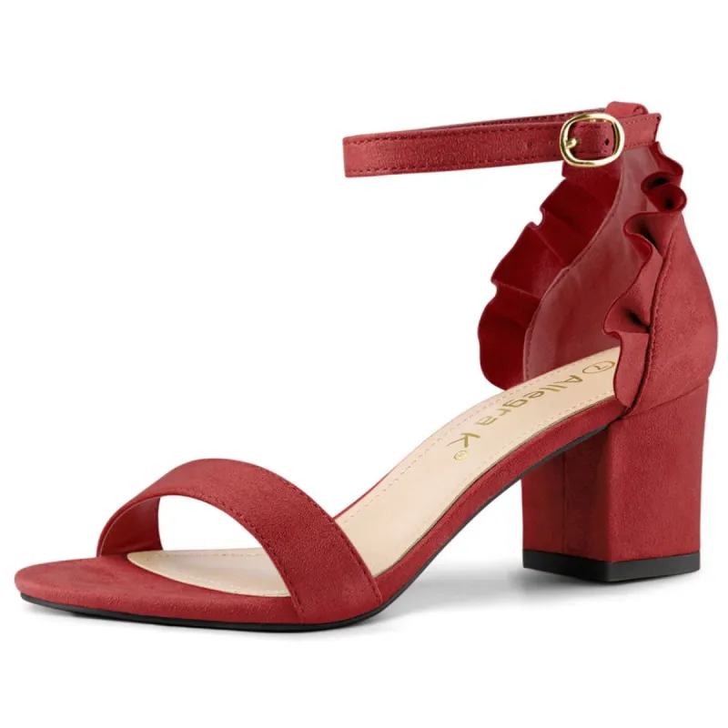 Women's Ruffle Ankle Strap Block Heel Sandals sold by Allegra K