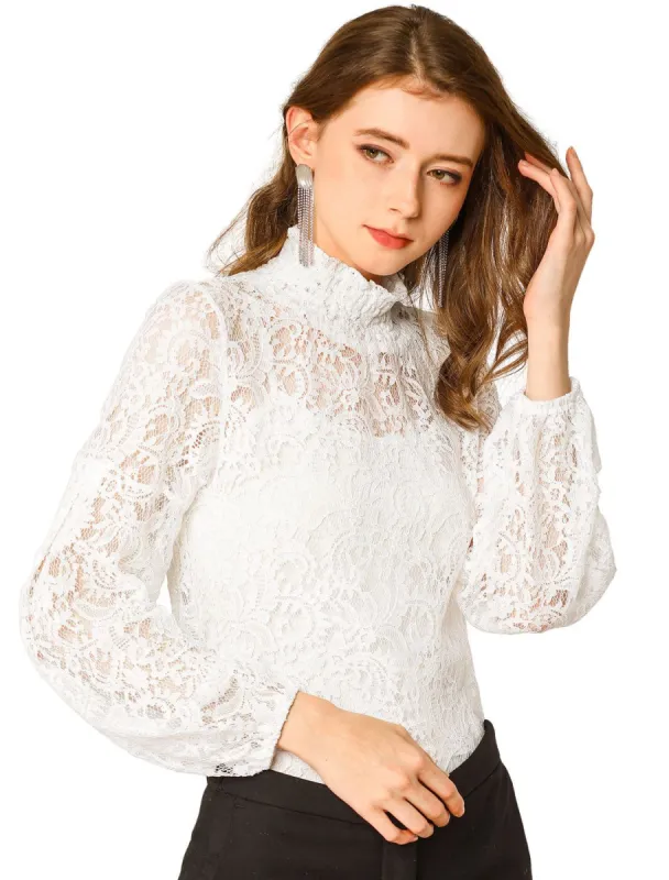 Women's Lace Tops Vintage Semi Sheer Long Sleeve Turtleneck Blouses Shirts sold by Allegra K
