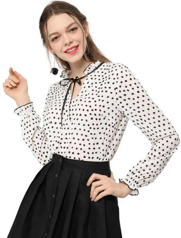 Women's Tie Ruffle Neck Blouse Vintage Bell Long Sleeves Top sold by Allegra K