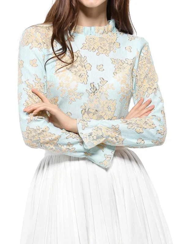 Women¡®s Chroect Lace See Through Floral Color Block Blouse sold by Allegra K