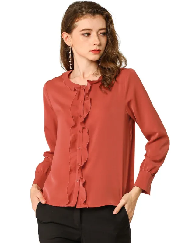 Allegra K Women's Casual Tops Long Sleeves Blouse Ruffle Button Down Shirt sold by Allegra K