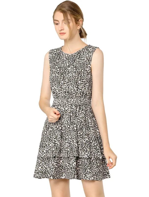 Women's Floral Print Sleeveless Smock Layered Ruffle Hem Dress sold by Allegra K