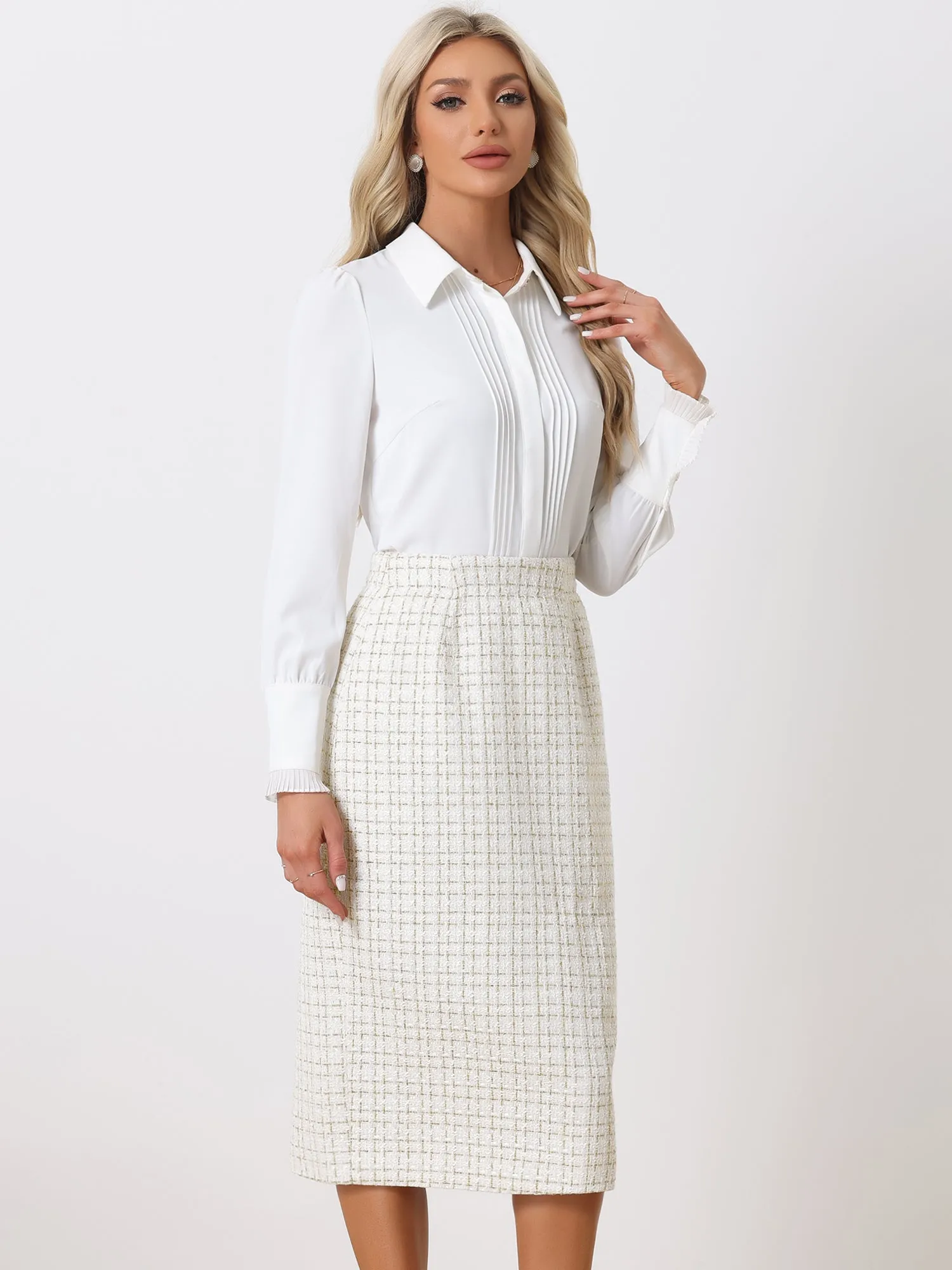 Plaid Tweed High Waist Work Office Bodycon Pencil Midi Skirt sold by Allegra K product image thumbnail 5