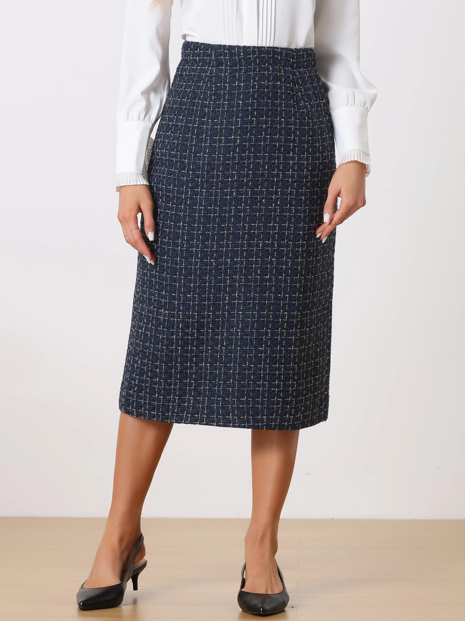 Plaid Tweed High Waist Work Office Bodycon Pencil Midi Skirt sold by Allegra K product image thumbnail 2