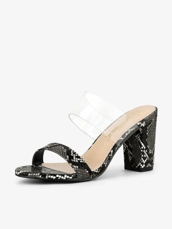 Snake Print Block Heel Snakeskin Heel Slide Sandals made by Allegra K