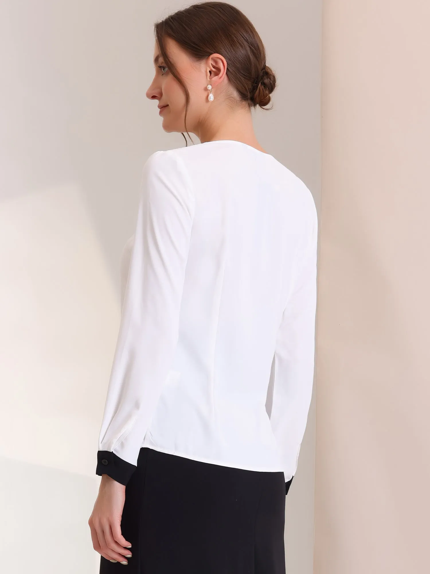 Work Color Block Long Sleeve Career Square Neck Elegant Blouse sold by Allegra K product image thumbnail 3