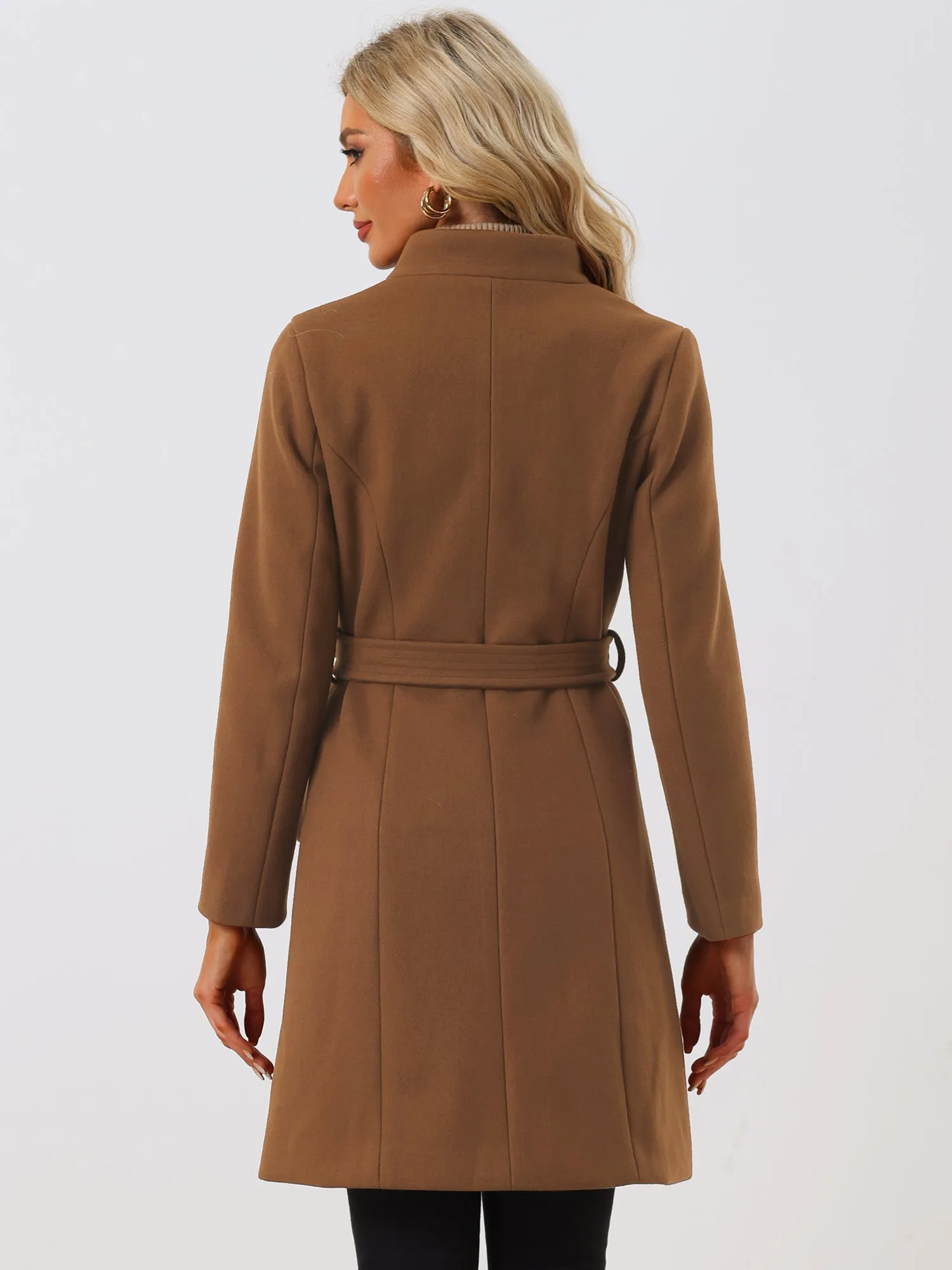 Belted Stand Collar Winter Fully Lined Belted Coats sold by Allegra K product image thumbnail 3