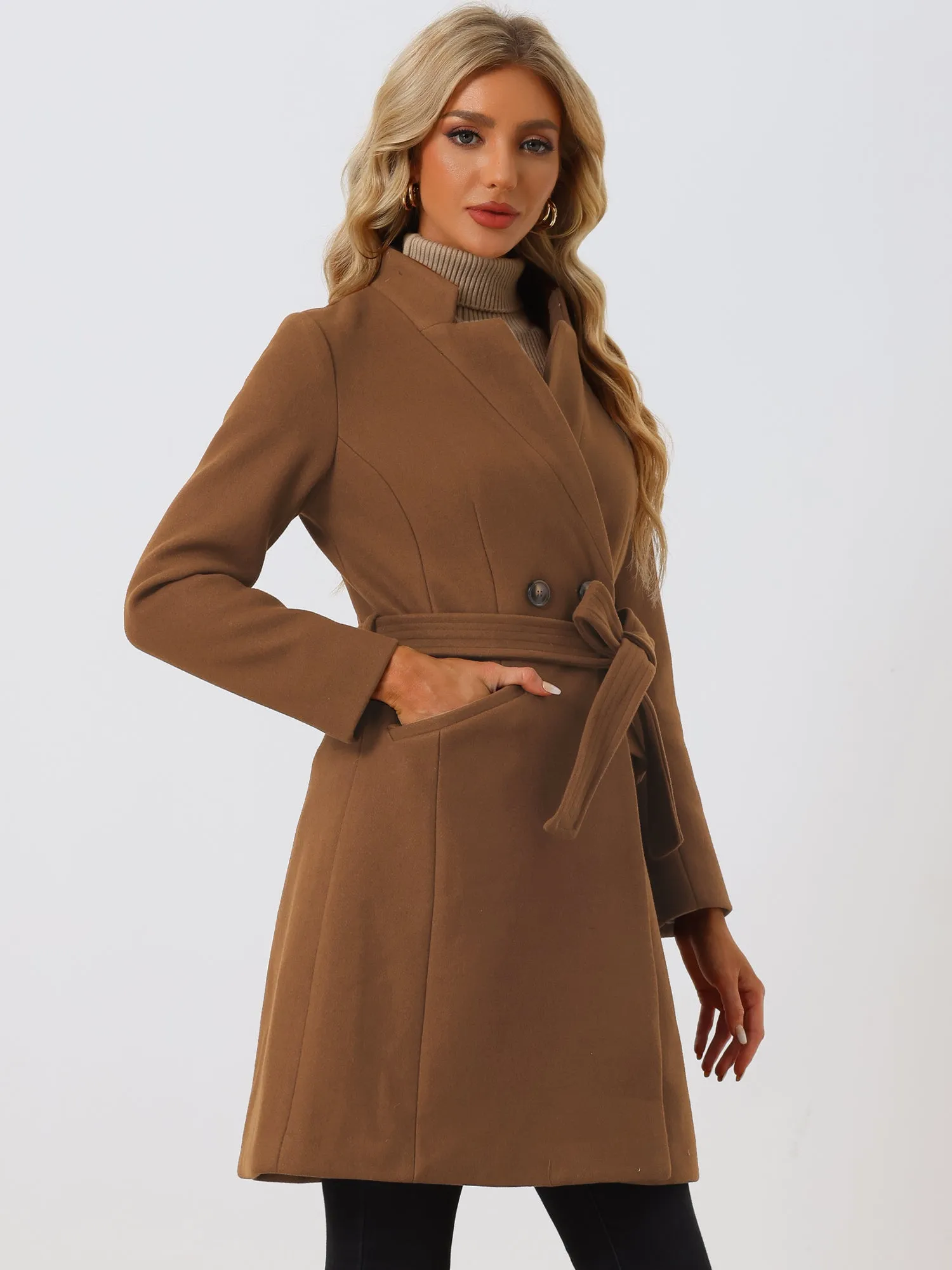 Belted Stand Collar Winter Fully Lined Belted Coats sold by Allegra K product image thumbnail 4