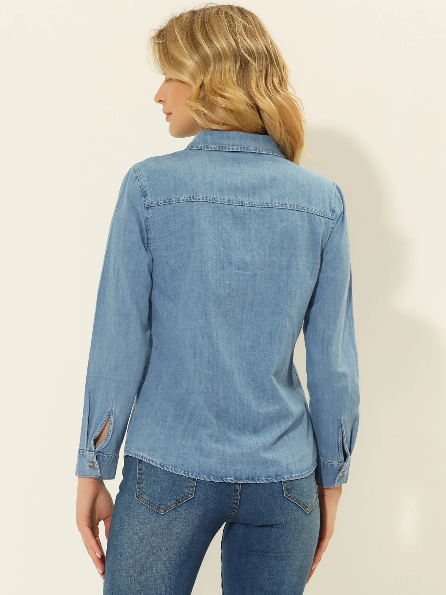 Classic Long Sleeve Button Down Casual Loose Denim Shirt sold by Allegra K product image thumbnail 3