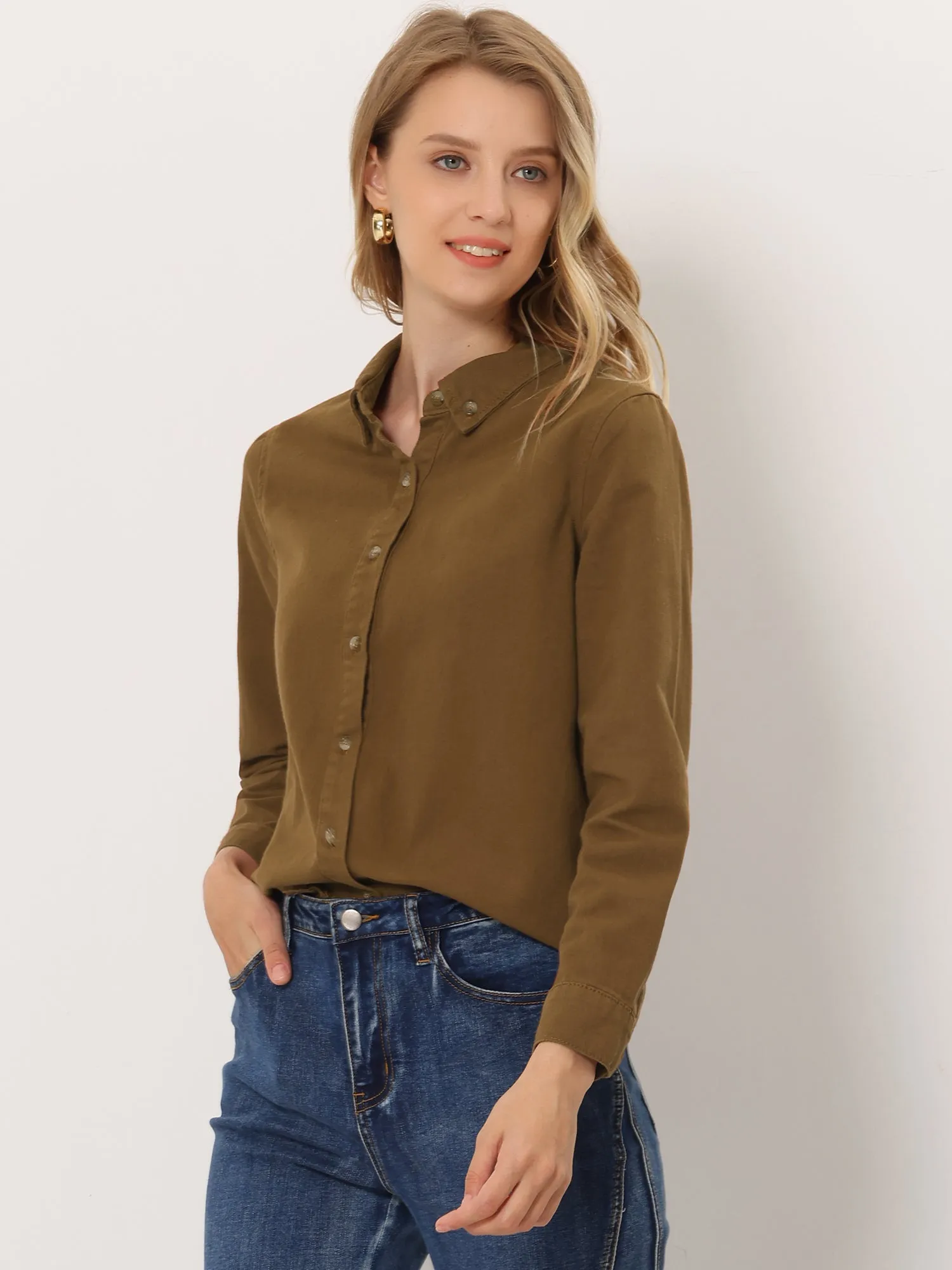 Classic Long Sleeve Button Down Casual Loose Denim Shirt sold by Allegra K product image thumbnail 5