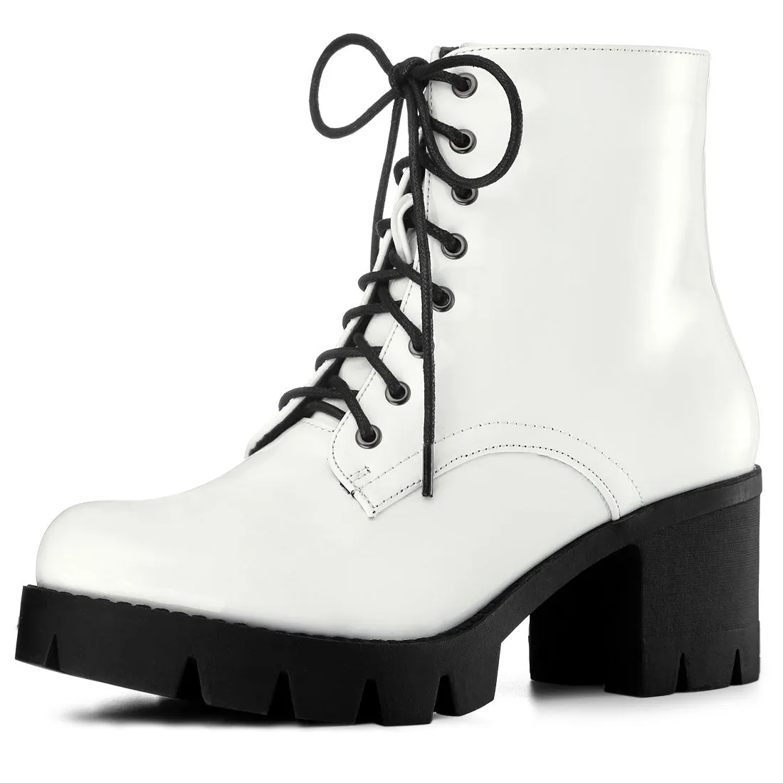 Lace Up Decor Side Zipper Platform Chunky Heel Combat Boots sold by Allegra K product image thumbnail 2
